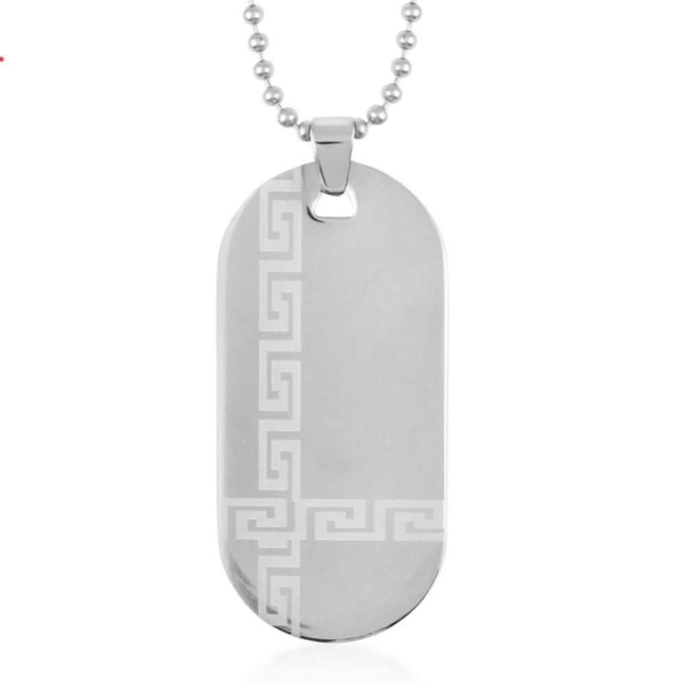 Greek Style Key Dog Tag Pendant Stainless Steel Necklace